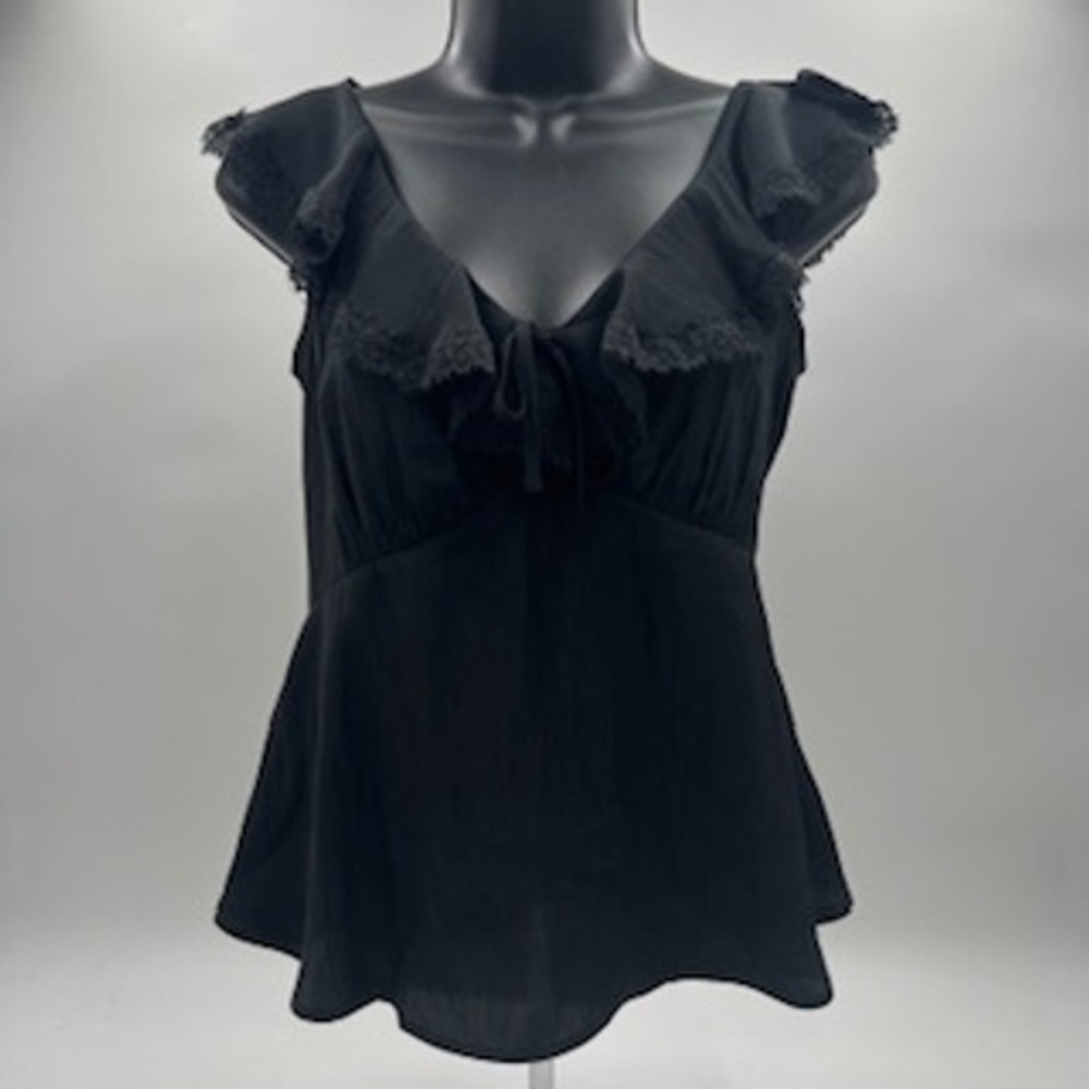 Universal Thread Black Ruffle Lace Trim Peplum Top Tie Front Small‎ NWT